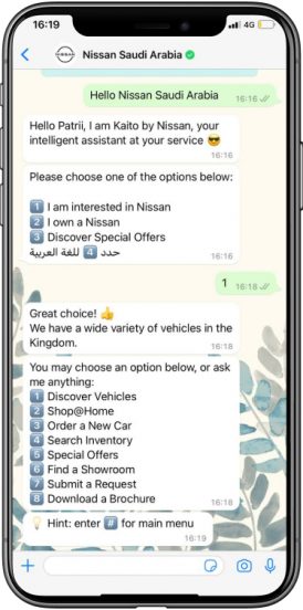 Chatbot de Nissan en WhatsApp